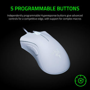 Razer DeathAdder Essential Wired Gaming Mouse – 6,400 DPI Optical Sensor, 5 Programmable Buttons, Ergonomic Design for PC & Laptop – White