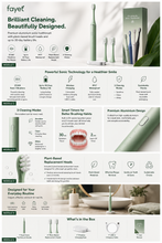 Fayet Aura Sonic Electric Toothbrush with Plant-Based Brush Heads, Aluminium Design, Long Battery Life, Rechargeable Sonic Cleaning