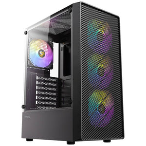 Antec AX26 RGB Elite Mid-Tower Gaming PC Case – Pre-Installed 4 x 120?mm RGB Fans, Tempered Glass Side Panel, High-Airflow Mesh Front – ATX/Micro-ATX/ITX