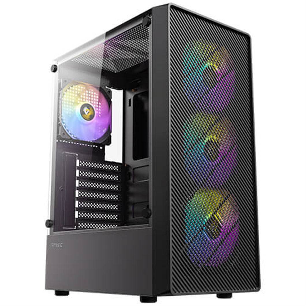 Antec AX26 RGB Elite Mid-Tower Gaming PC Case – Pre-Installed 4 x 120?mm RGB Fans, Tempered Glass Side Panel, High-Airflow Mesh Front – ATX/Micro-ATX/ITX