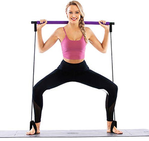 Fayet Pilates Bar Set, Pink Portable Yoga Exercise Pilate Stick with Resistance Band Foot Loop, Fitness equipment for Stretch Sculpt Twisting Sit-Up