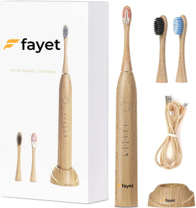 Fayet Bamboo Electric Toothbrush, Smart Sonic, IPX8 Waterproof Lightweight Automatic Eco Friendly Electric Toothbrushes 5 Modes (Next day delivery!)
