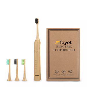 Fayet Electric Bamboo Toothbrush, IPX8 Waterproof, Smart Sonic Electric Toothbrush 3 Replaceable Bamboo Toothbrush Head, 5 Mode Rechargeable Electric Bamboo Toothbrush for Adults and Kids (2023 Upgrade PRO Version) - Next Day Delivery